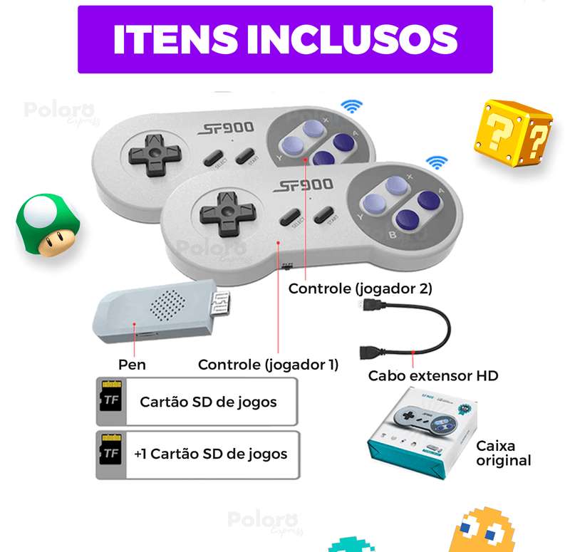 Videogame Retrô Pollo® 4000 Jogos + 2 controles de brinde (Resolução 4K Ultra HD)