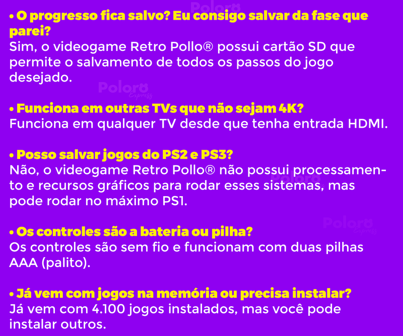 Videogame Retrô Pollo® 4000 Jogos + 2 controles de brinde (Resolução 4K Ultra HD)