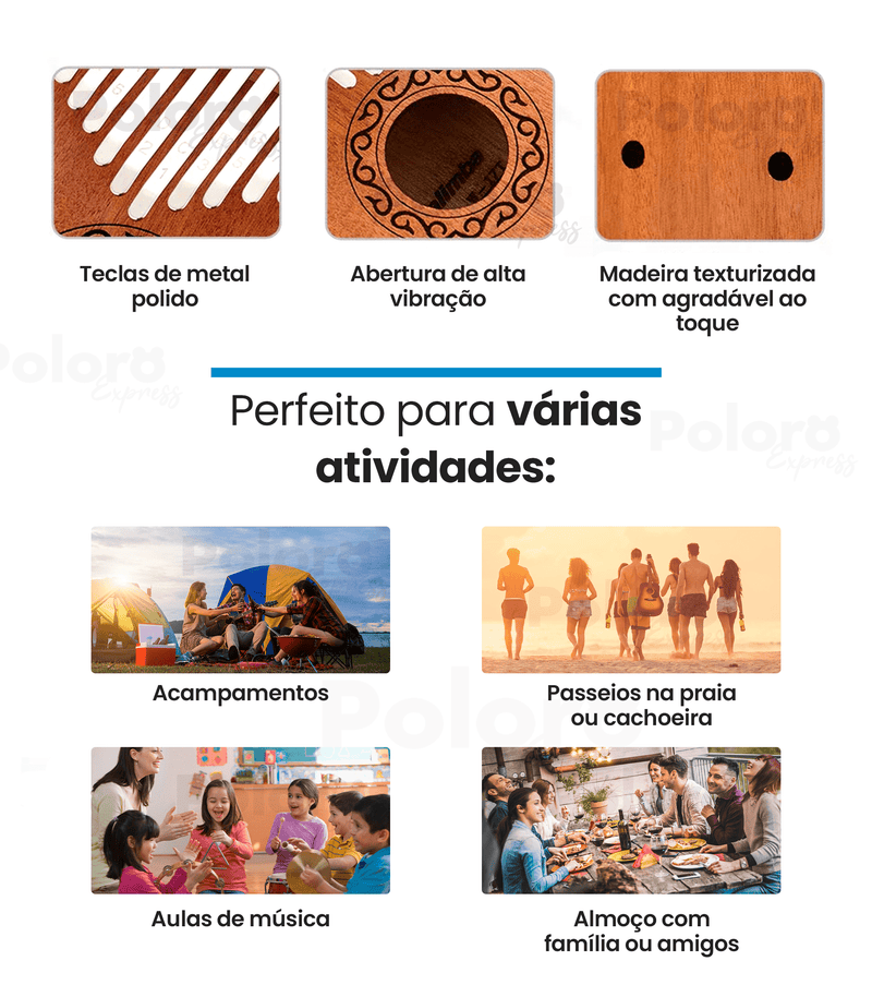 Kalimba Pollo® 17 teclas ergonômica - LEVE 6 BRINDES