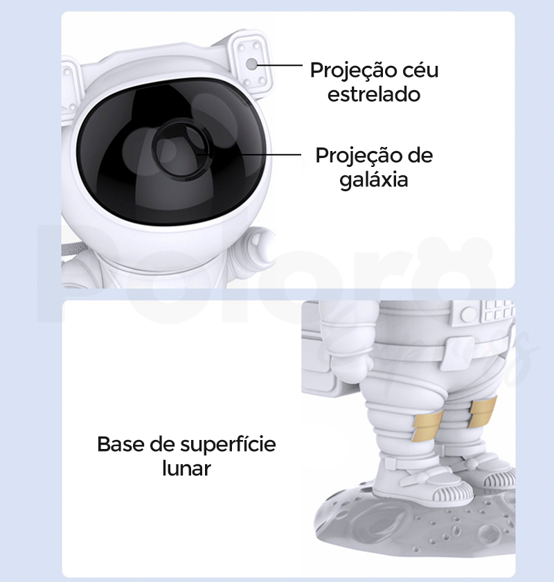 Luminária Astronauta em Pé - Projetor de Céu estrelado e Galáxia